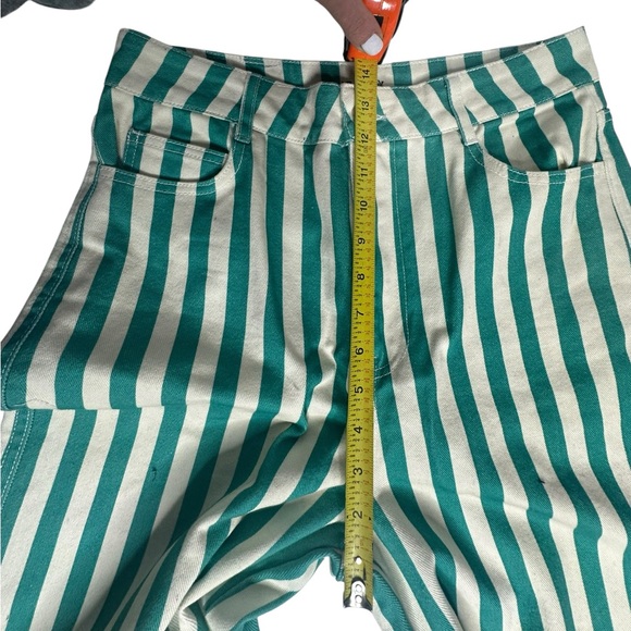 NWOT FP x The Tiny Big Sister Berta Green/White Stripe Long Jeans - Picture 9 of 13